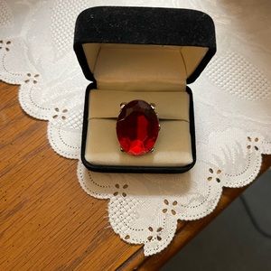 Costume large red stone ring size 6